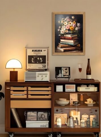 Framed Vintage Floral Wall Art - 3D Textured Flowers Books Sandstone Hand Drawn Art Oil Painting - Minimalist Botanical Wall Decor for Bedroom Living Room Office Decor 12X16in