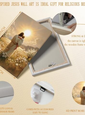 Jesus Canvas Wall Art Decor, Jesus With Boy In The Field Wall Art, Christian Bible Stories Canvas Wall Art, Religious Prints Artwork for Christian Church Prayer Room Living Room Child Bedroom 12x16in