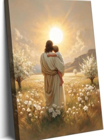 Jesus Canvas Wall Art Decor, Jesus With Boy In The Field Wall Art, Christian Bible Stories Canvas Wall Art, Religious Prints Artwork for Christian Church Prayer Room Living Room Child Bedroom 12x16in