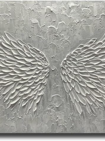 Wall Art with Canvas Hand Painted Wings, Grey and White Heavy Texture Oil Painting Wall Decor, Modern Painting Artwork for Wall for Living Room Bedroom Office Home Decor(48" Wx24 L)